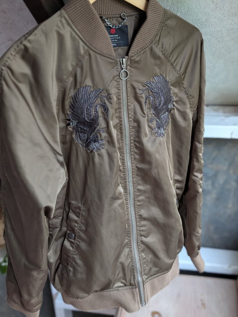 Cotton On Japan Premium Collection Embroidered Crane Bomber Jacket Size Small